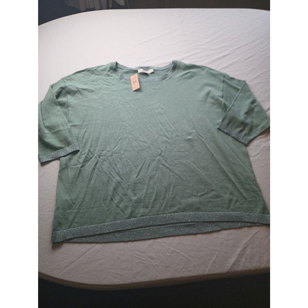 LOFT Plus Women 3/4 sleeve Linen Blouse Blue glitter NWT Size 20/22